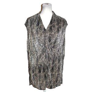 Womens Ashley J Sleeveless Sequined Blouse Tank Top V-Neck Black & Beige Size 1X